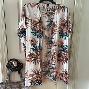 LISHLEY Tropical Leaf Print Kimono Coverup L (8/10)
